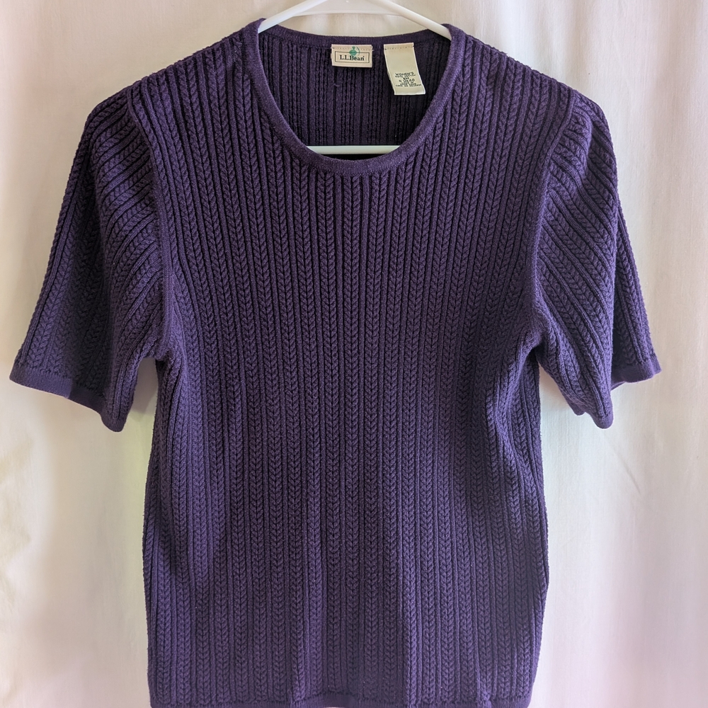 Purple Cable Knit Short Sleeve Sweater